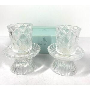 Vintage Partylite Quilted Crystal Pair Votive Candle Holders Set of 2 NIB